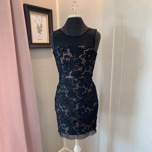 BCBGmaxAzria Abigail Embroidered Cocktail Mesh Black